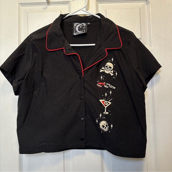 Killstar She Devil Crop Bowling Shirt - Picture 1 of 5
